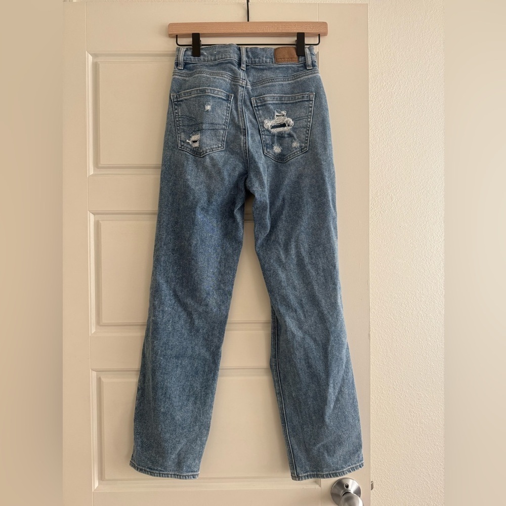 American Eagle Size Zero Distressed Light Wash Highest Rise 90s Boyfriend Jeans - Picture 3 of 7